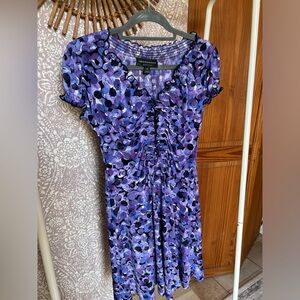 Vintage Y2K Purple Circle Bubble Print Short Sleeve Ruffle Mini Dress